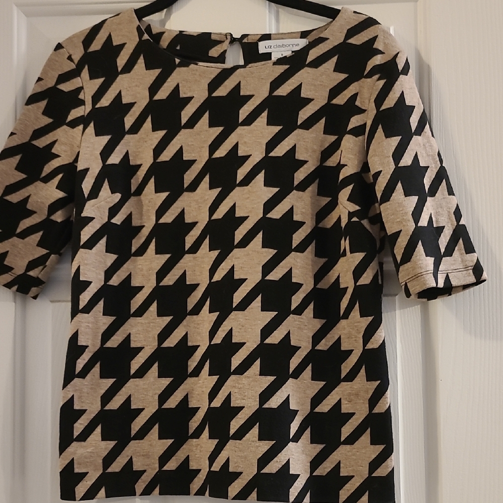 Liz Claiborne Black and Tan Houndstooth Women's Top - Picture 1 of 7